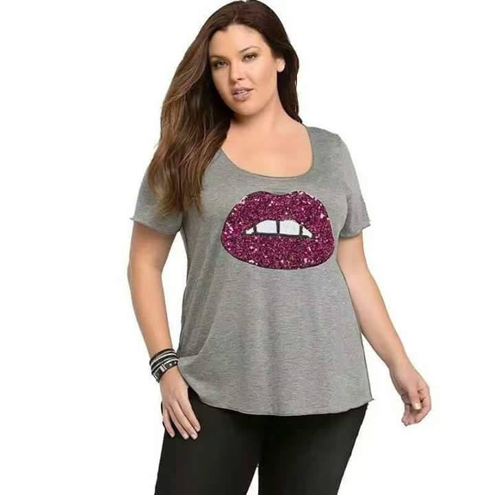 Sequined Lip Cotton Top