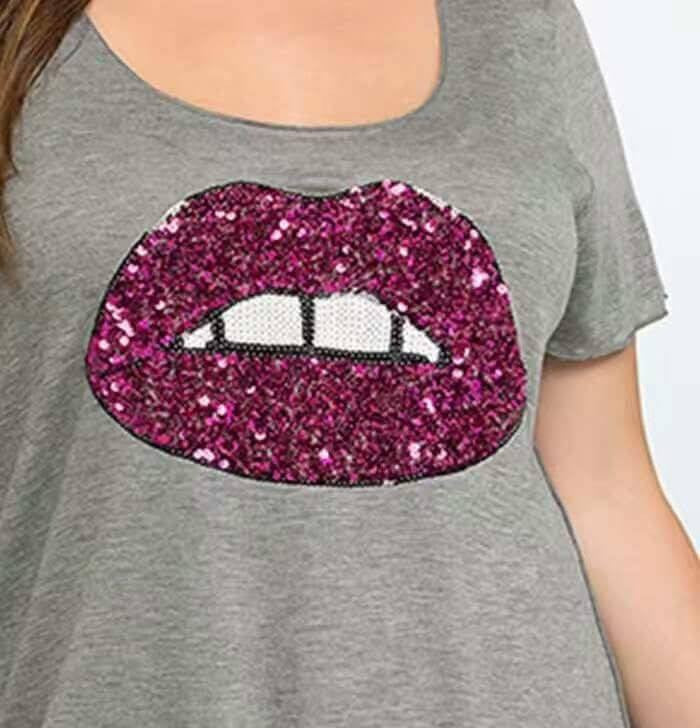 Sequined Lip Cotton Top